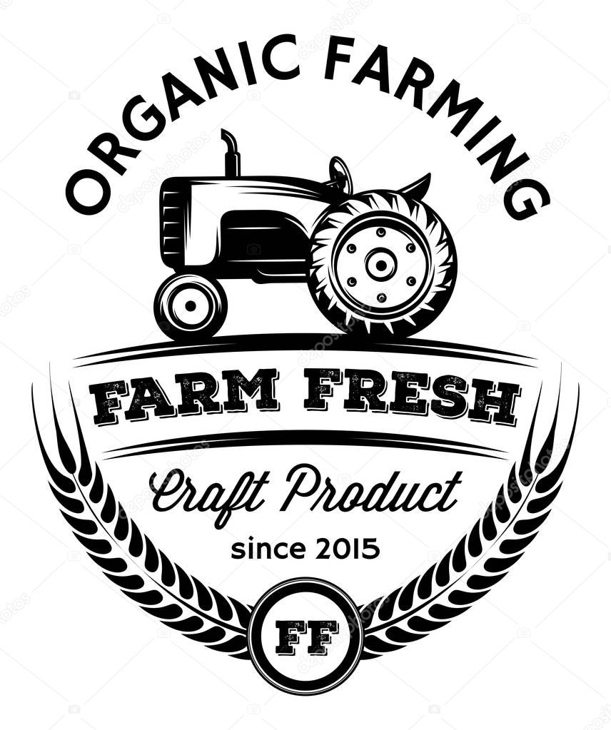 Vector monochrome pattern with a tractor on the field
