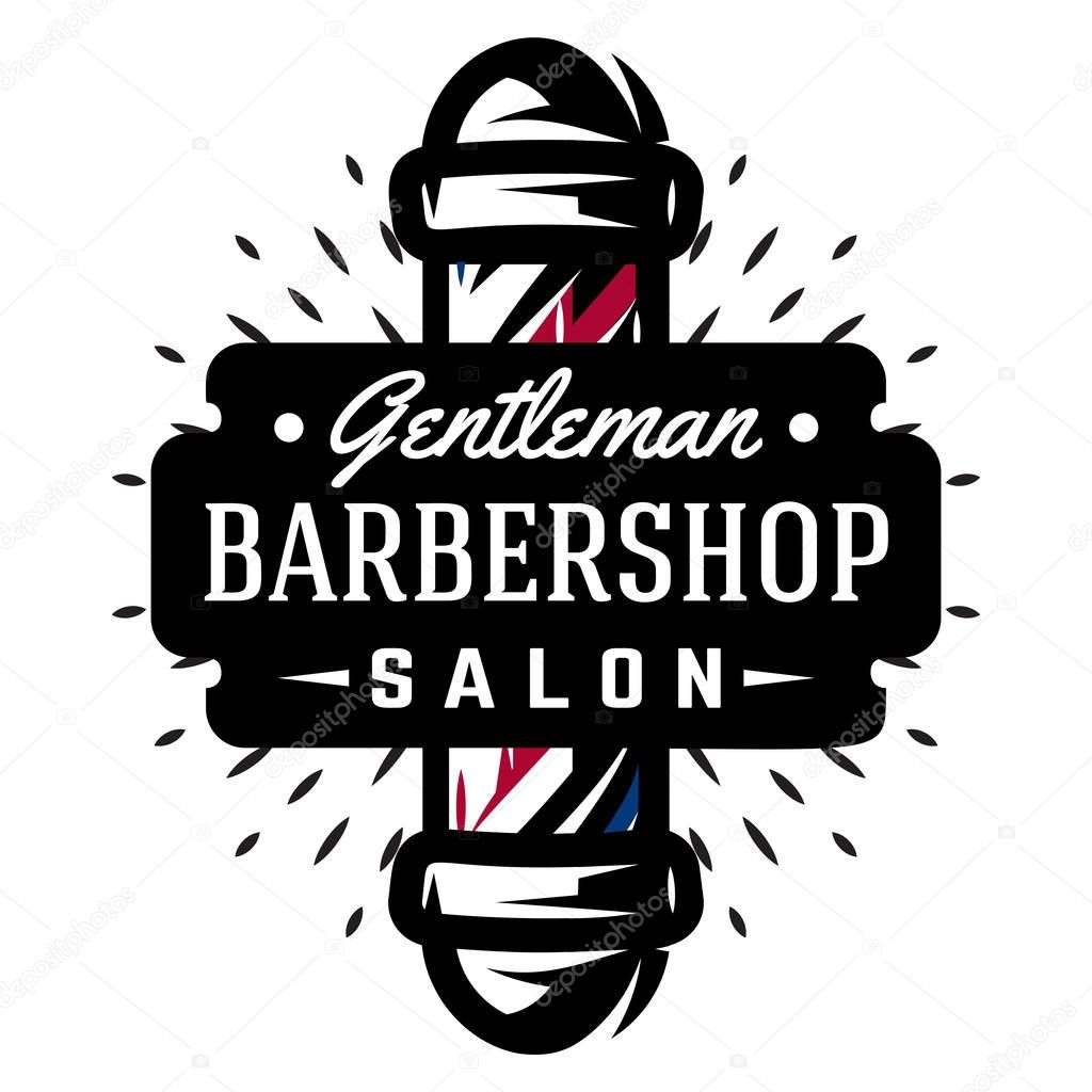 Logo for barbershop with barber pole in vintage style. Vector template
