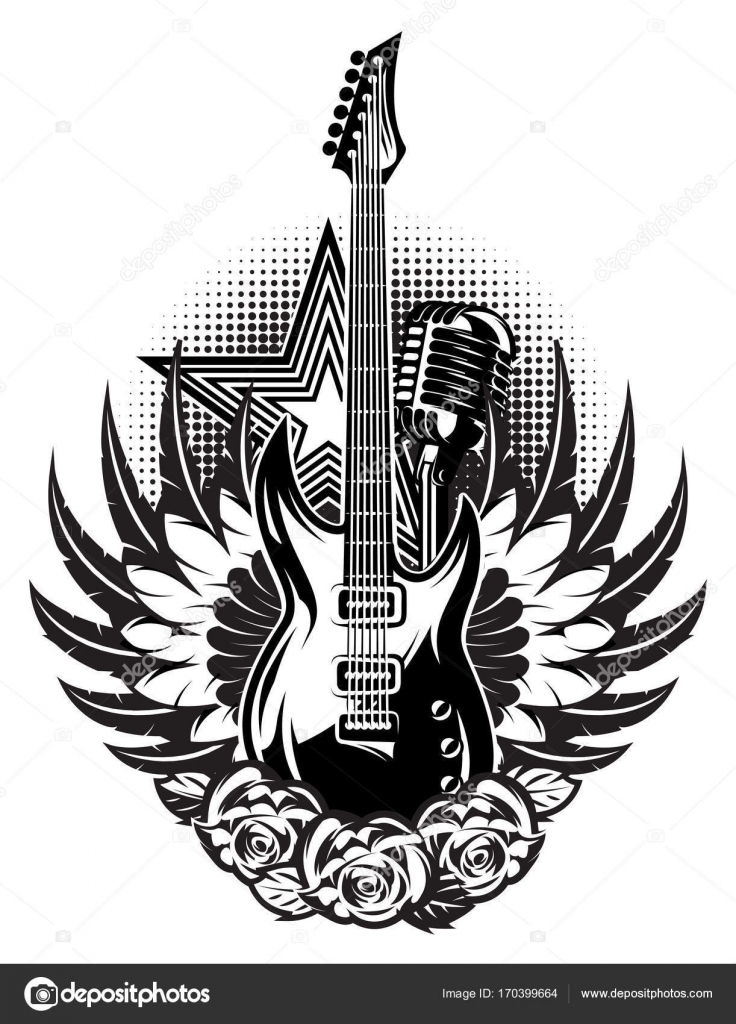 Guitar, microphone, wings, roses on the poster for rock concert Stock  Vector Image by ©111chemodan111 #170399664