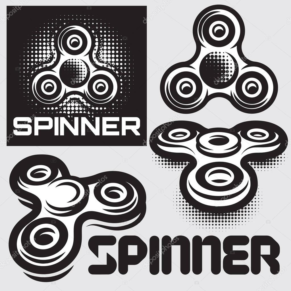 Set of vector hand spinner logos with inscriptions.