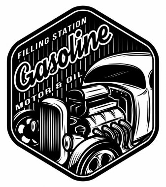 Eski model araba ile bir istasyon için vektör tek renkli şablonu