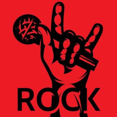 el ve arka plan üzerinde mikrofon ile rock müzik konulu poster