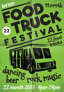 fast food wagon üzerinde yeşil arka plan ile sokak festivali için poster