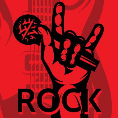 el ve arka plan üzerinde mikrofon ile rock müzik konulu poster