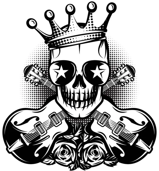 Desen gitar, kafatası, crown konser reklam için. Vektör çizim