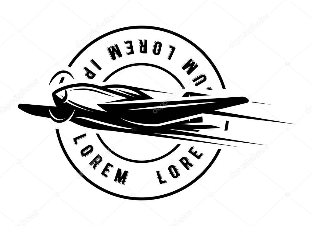Vector monochrome illustration with flying military aircraft.