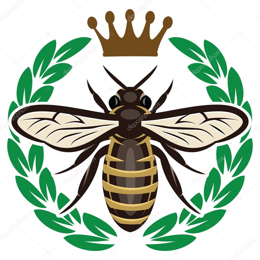 Vector color pattern with flying bee and crown.