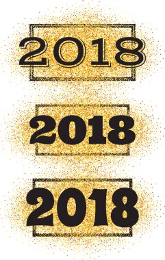 Yeni yıl tebrik kartı altın parçacıklarının arka plan üzerinde 2018 yazıt ile