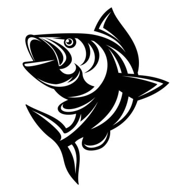 Balıkçılık konulu bir sazan ile vektör tek renkli çizim