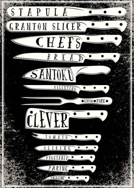 mutfak bıçakları farklı tipleri ile Retro poster