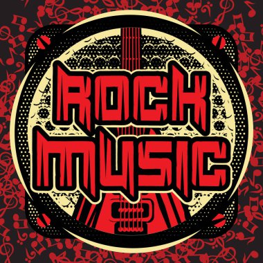 Vector color template of invitation poster on rock music theme with guitar