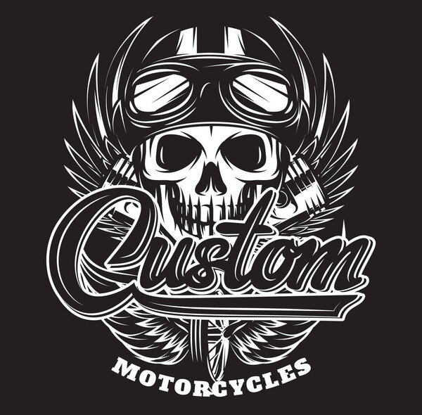 Векторное монохромное изображение с черепом, крыльями и каллиграфической надписью
