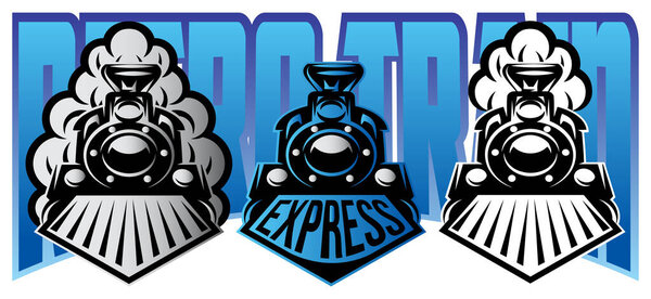 Векторная иллюстрация с набором движущихся ретро локомотивов с дымом
.