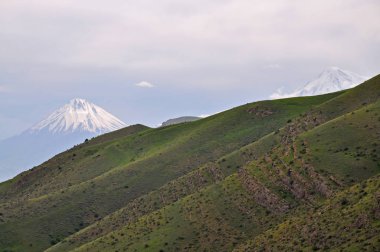 Dağ manzarası ve volkan Ararat. Ermenistan