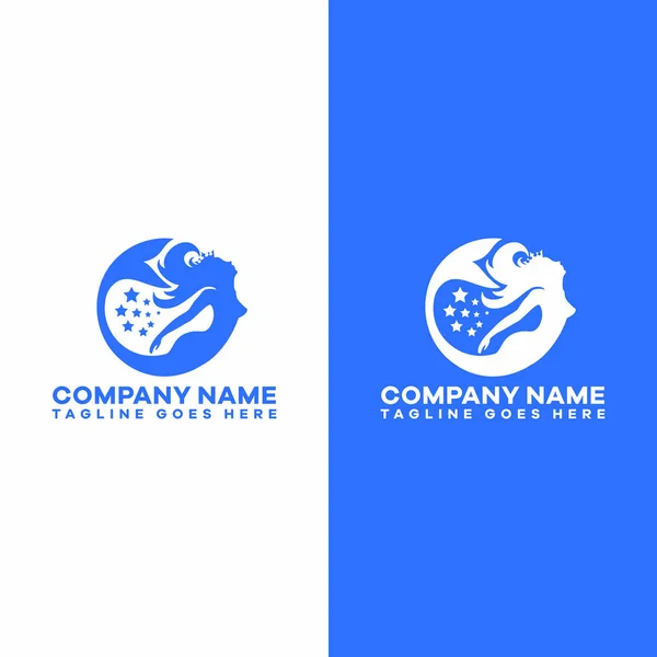 Mavi okyanus deniz kızı logosu şablonu 