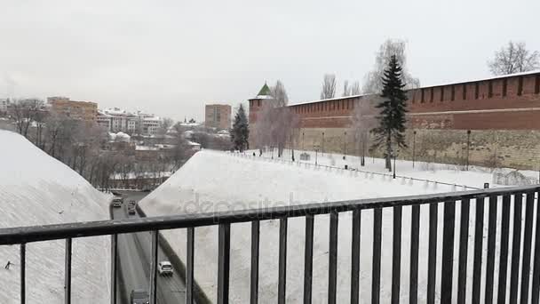 Зимний вид на Нижегородский Кремль — стоковое видео