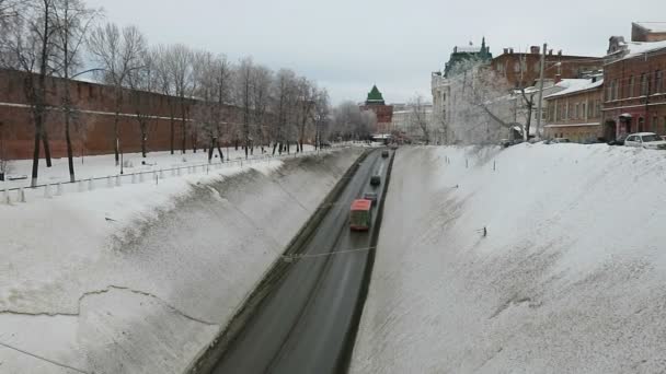 Winter road to the Kremlin Nizhny Novgorod — Stock Video