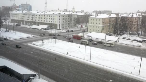 Vista nevando de inverno Nizhny Novgorod — Vídeo de Stock