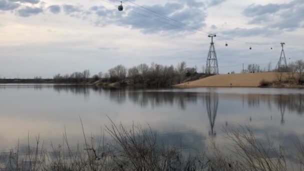 Kabelbaan Van Nizjni Novgorod Naar Bor Avond — Stockvideo