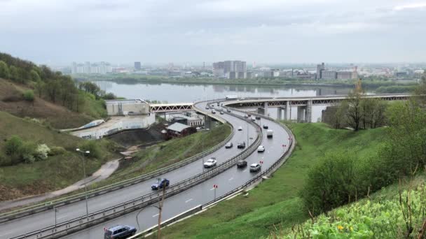 View Metro Bridge First Green Spring Nizhny Novgorod — Stock Video