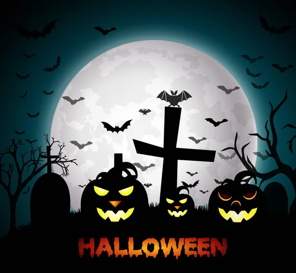 Nuit d'Halloween aux citrouilles — Image vectorielle