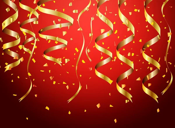 Oslava zlaté konfety izolované na červeném pozadí — Stockový vektor