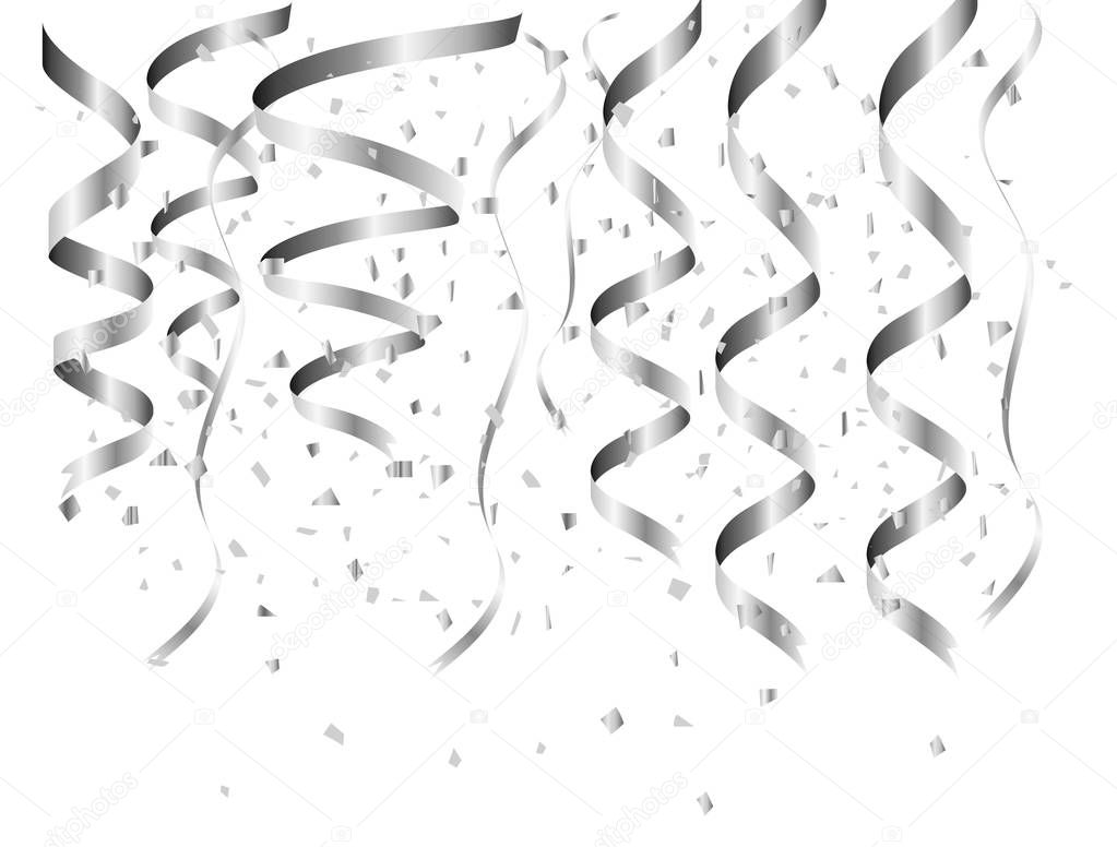 SIlver confetti celebration isolated on white background