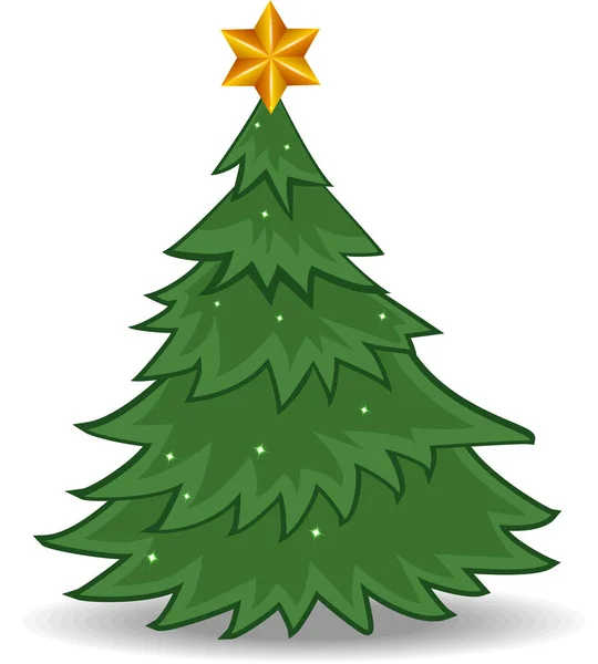Cartoon Christmas Tree Gold Star — Stock Vector