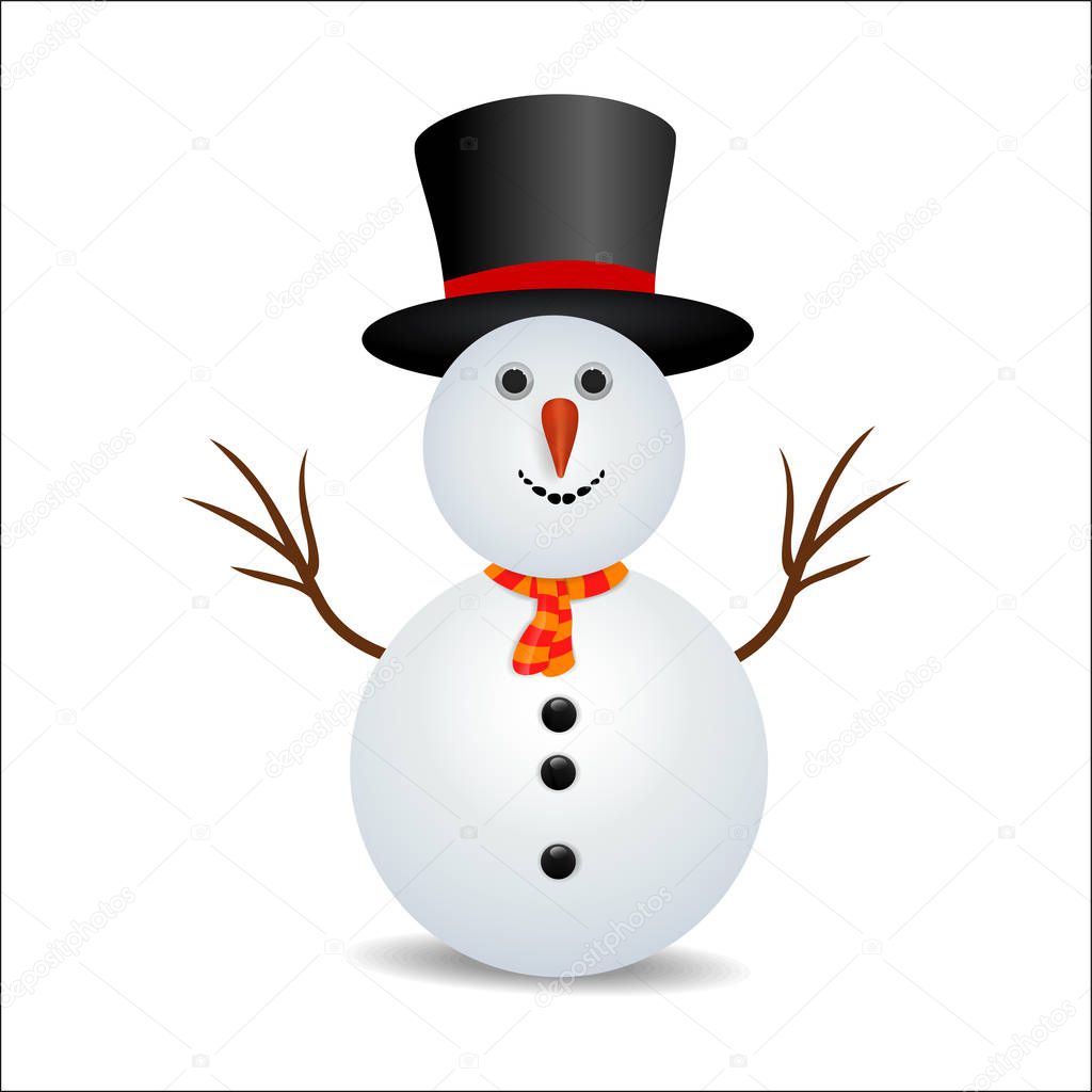 Cartoon cute snowman isolated on white background