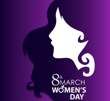Mutlu Kadınlar Günü tebrik kartı. 8 Mart. Uluslararası Kadınlar Günü tebrik kartı. Mor arka yüzündeki kadınlar