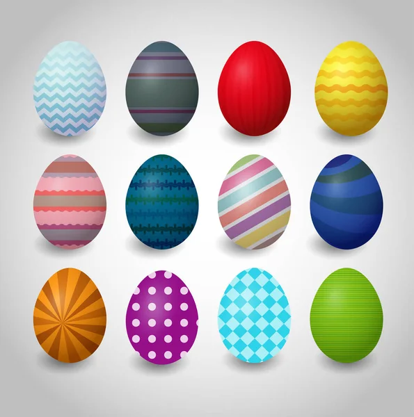 Conjunto Coloridos Huevos Pascua Sobre Fondo Blanco — Vector de stock