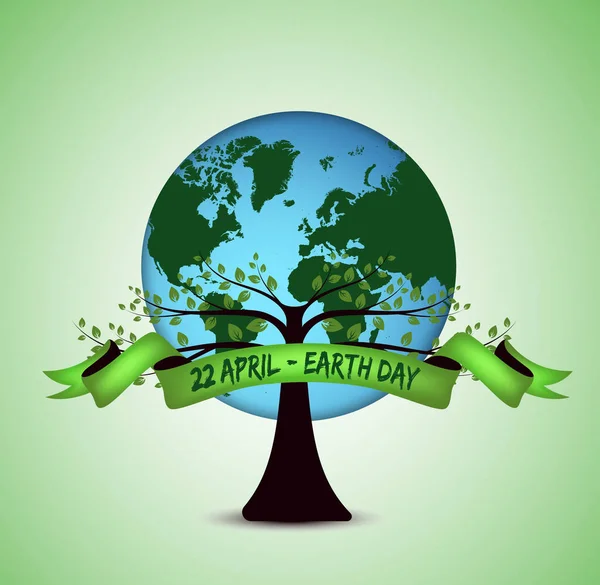 Día Tierra Planeta Tierra Con Árbol Cinta Verde Sobre Fondo — Vector de stock