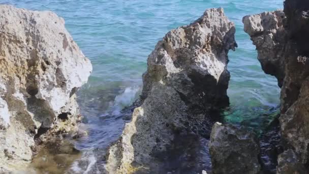 Una Roca Marina Afilada Golpeada Por Mar — Vídeo de stock