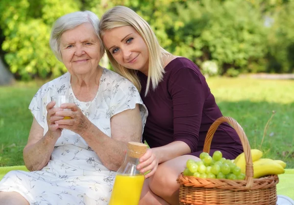 Büyükanne ve torunu piknik — Stok fotoğraf