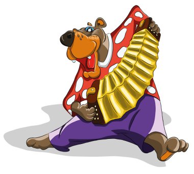 Funny bear plays the accordion and dancing, illustration clipart