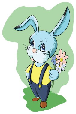 bir buket çiçek, illüstrasyon komik leveret tutar