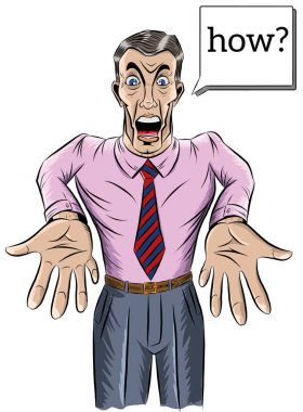 Bir adam bir gömlek ve kravat, sürpriz elinde kustum.