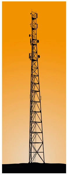 Torre celular no fundo do pôr do sol, ilustração —  Vetores de Stock