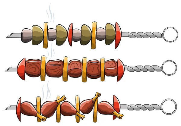 Delicioso kebab shish quente no espeto, ilustração vetorial — Vetor de Stock