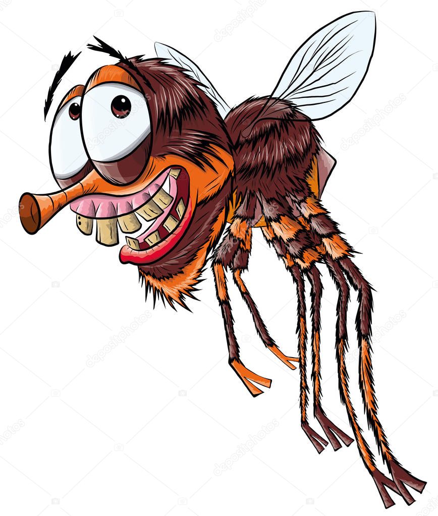 Cheerful funny cartoon fly smiling, vector illustration