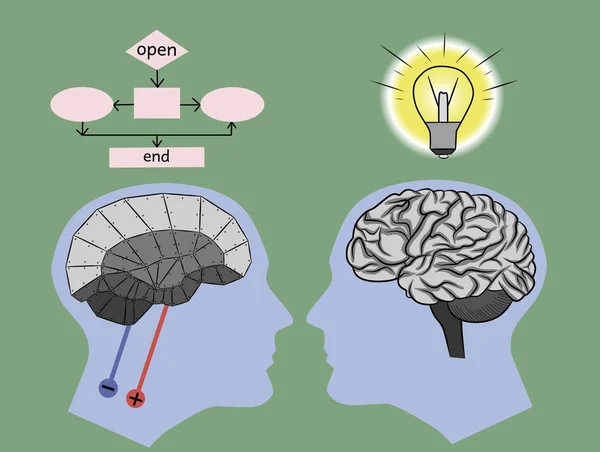 Pojęcie różnica ludzkiego mózgu od sztucznej inteligencji, ilustracji wektorowych — Wektor stockowy