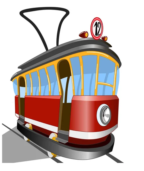 Vieux Tramway Sur Fond Blanc Illustration Vectorielle — Image vectorielle