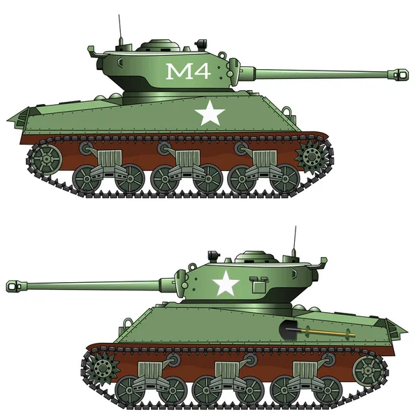 Oude Militaire Tank Witte Achtergrond Vectorillustratie — Stockvector