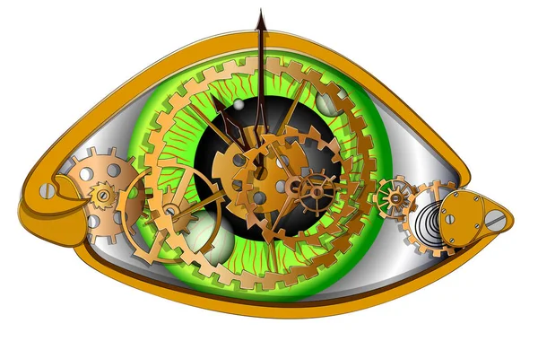 Olhos Humanos Forma Relógio Mecânico Ilustração Vetorial Sobre Fundo Branco — Vetor de Stock
