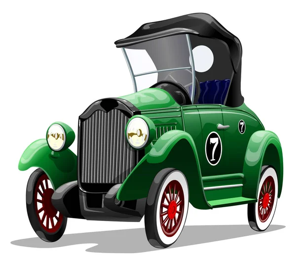 Desenhos Animados Desportivos Carro Retro Passageiro Verde Conversível Isolado Fundo — Vetor de Stock