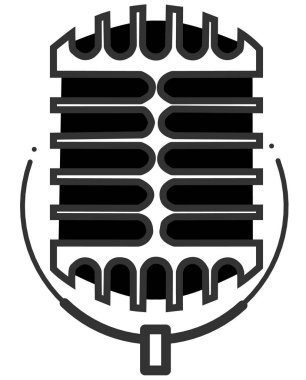 Retro mikrofonun siyah siluetinin simgesi. Beyaz arkaplanda vektör illüstrasyonu.