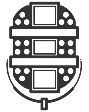 Retro mikrofonun siyah siluetinin simgesi. Beyaz arkaplanda vektör illüstrasyonu.