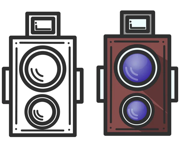 Μαύρη Σιλουέτα Και Έγχρωμη Εικόνα Παλιάς Ρετρό Κάμερας Εικονογράφηση Διανύσματος — Διανυσματικό Αρχείο