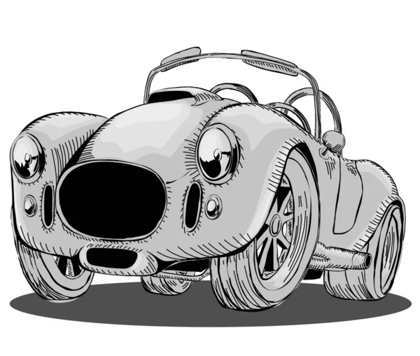 Cartoon Sportowy Samochód Retro Cabrio Czarno Biały Wektor Ilustracji Izolacji — Wektor stockowy