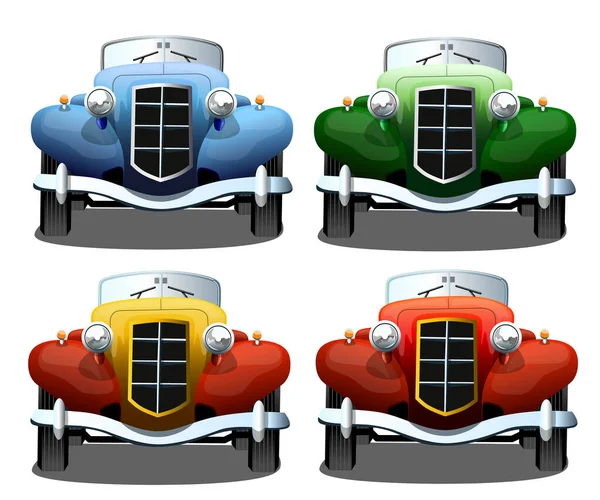 Antiguo Coche Retro Convertible Diferentes Colores Vista Frontal Ilustración Vectorial — Vector de stock